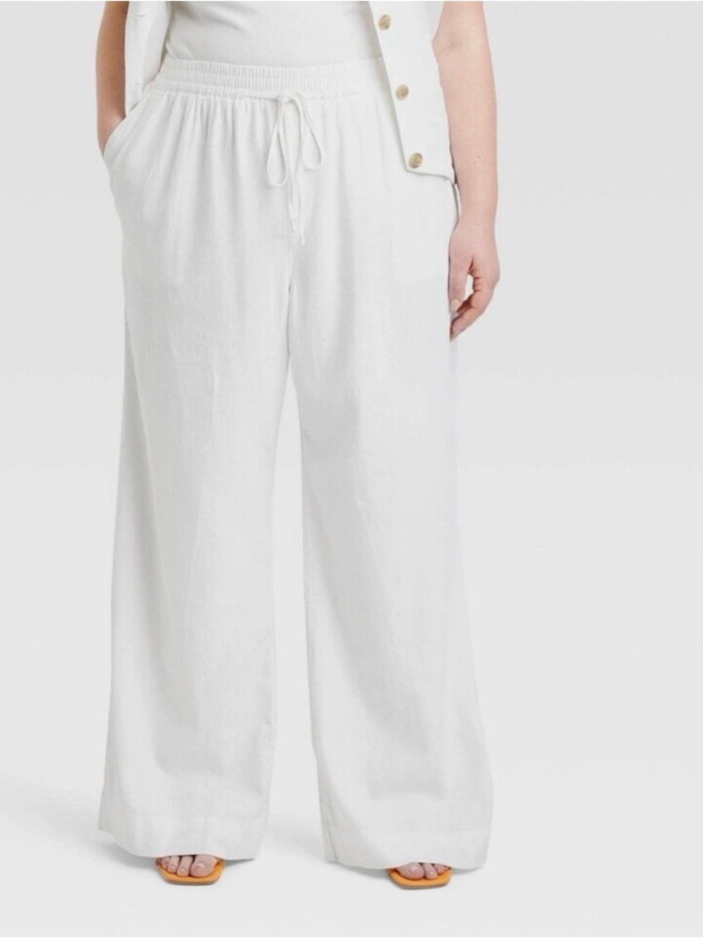 A New Day Women's High-Rise Wide Leg Linen Pull-On Pants White Size 3X NEW